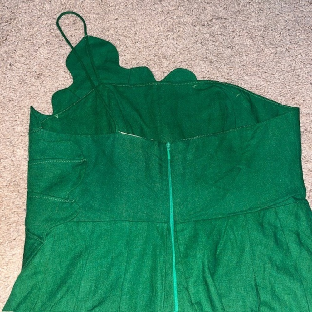 Farm Rio Lea Leaf Mini Dress One Shoulder Linen Blend Green Small - Picture 7 of 9